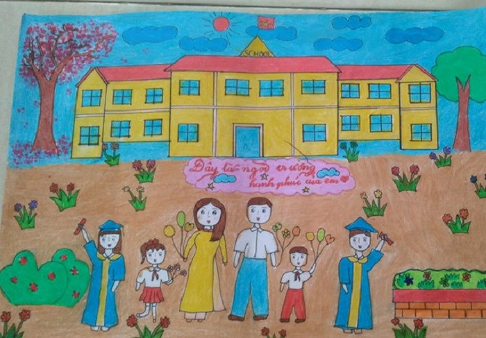 Một trong số những bức tranh tham dự cuộc thi “Em vẽ trường học hạnh phúc”.