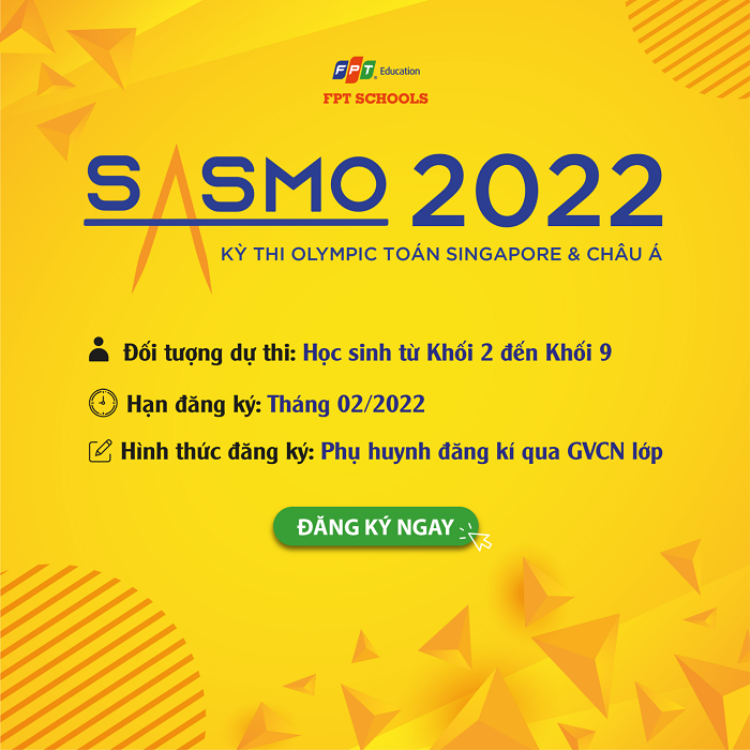 Olympic Toán Quốc tế Singapore và châu Á – SASMO là một cuộc thi danh tiếng dành cho các em học sinh từ lớp 2 đến lớp 10 yêu thích môn toán