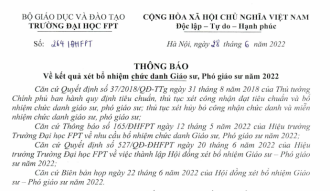 Thông báo về kết quả xét bổ nhiệm chức danh Giáo sư, Phó giáo sư năm 2022